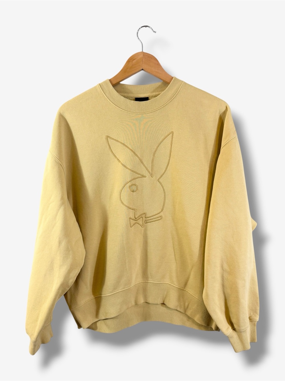 Vintage Playboy x GU Sweatshirt Size M Tan Yellow Streetwear Unisex Oversized